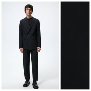 NWT. Zara Man Black Double-Breasted Suit Blazer. Size 38.